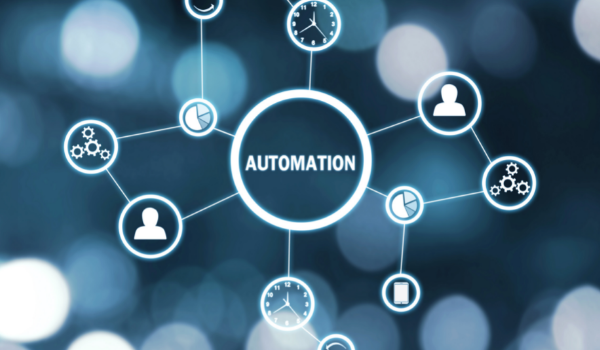 graphic of small circles connected to a larger central circle with various automation icons